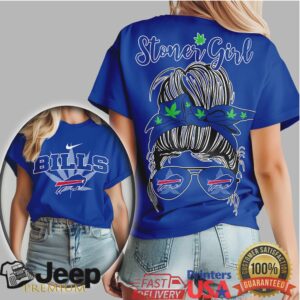 Buffalo Bills Stoner Girl Messy Bun Cannabis Leaf T Shirt