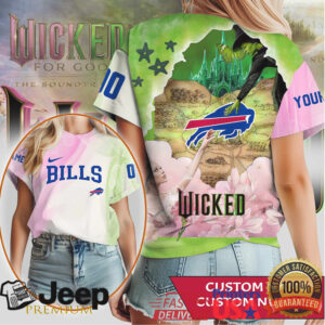 Buffalo Bills Wicked Movie Art T Shirt Personalized Pink and Green Fan Apparel