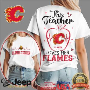 Calgary Flames This Teacher Loves Her Flames Hockey Fan Apple T Shirt