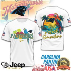 Carolina Panthers NFL Tropical Beach Parrot It's 5 O'Clock Somewhere Shirt