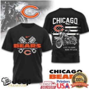 Chicago Bears Biker T Shirt Live To Ride Motorcycle Piston Design