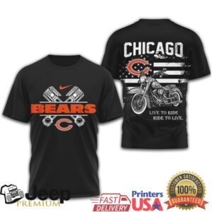 Chicago Bears Biker T Shirt Live To Ride Motorcycle Piston Design