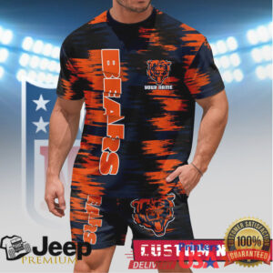 Chicago Bears Custom Name Personalized T Shirt & Shorts Navy & Orange Graphic Set