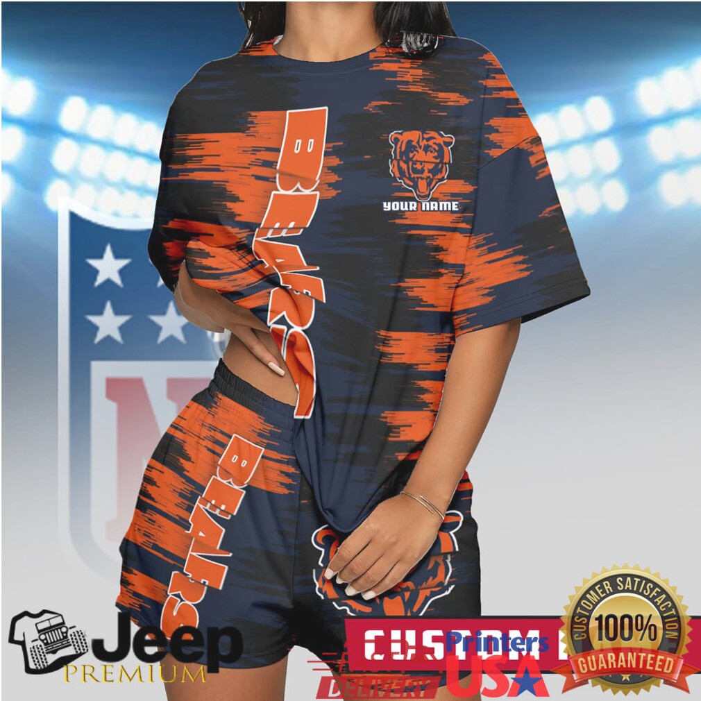Chicago Bears Custom Name Personalized T Shirt & Shorts Navy & Orange Graphic Set Chicago Bears Custom Name Personalized T Shirt & Shorts Navy & Orange Graphic Set