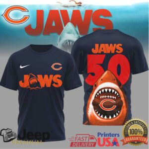 Chicago Bears Jaws 50th Anniversary Edition Shark Graphic T Shirt