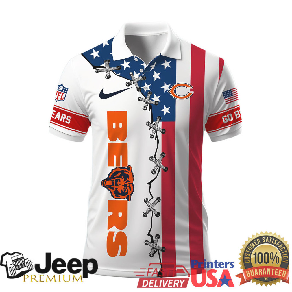 Chicago Bears NFL Patriotic American Flag Stars and Stripes Polo Shirt Chicago Bears NFL Patriotic American Flag Stars and Stripes Polo Shirt