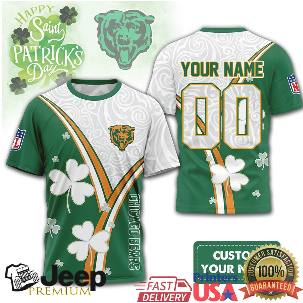 Chicago Bears St. Patrick’s Day Custom Name & Number Clover Pattern T Shirt Chicago Bears St. Patrick’s Day Custom Name & Number Clover Pattern T Shirt