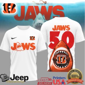 Cincinnati Bengals Jaws 50th Anniversary Shark Bite Football Shirt Cincinnati Bengals Jaws 50th Anniversary Shark Bite Football Shirt