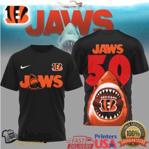 Cincinnati Bengals Jaws 50th Anniversary Shark Bite Football Shirt
