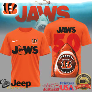 Cincinnati Bengals Jaws 50th Anniversary Shark Bite Football Shirt