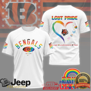 Cincinnati Bengals LGBT Pride Month Rainbow Heart T Shirt