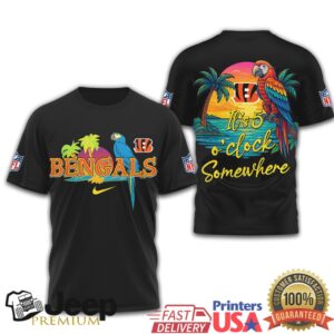 Cincinnati Bengals NFL Tropical Parrot It's 5 O'Clock Somewhere T Shirt