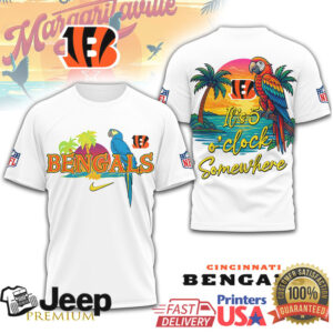 Cincinnati Bengals NFL Tropical Parrot It's 5 O'Clock Somewhere T Shirt