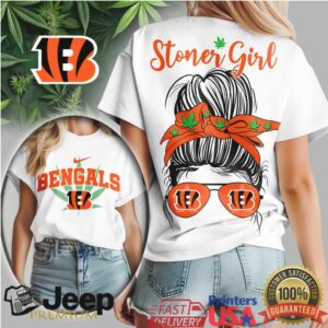 Cincinnati Bengals Stoner Girl Messy Bun Marijuana Leaf T shirt
