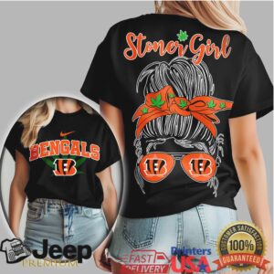 Cincinnati Bengals Stoner Girl Messy Bun Marijuana Leaf T shirt