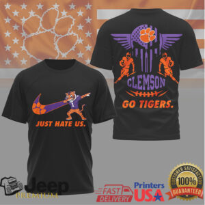 Clemson Tigers Just Hate Us Dabbing Mascot Skull American Flag T Shirt Clemson Tigers Just Hate Us Dabbing Mascot Skull American Flag T Shirt