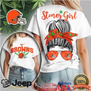 Cleveland Browns Stoner Girl Messy Bun Weed Leaf Fan Shirt
