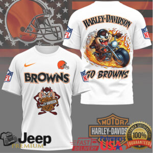 Cleveland Browns x Harley Davidson Taz Biker Flame NFL Graphic T Shirt Cleveland Browns x Harley Davidson Taz Biker Flame NFL Graphic T Shirt
