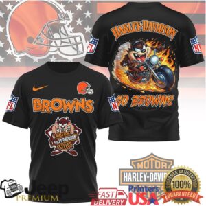 Cleveland Browns x Harley Davidson Taz Biker Flame NFL Graphic T Shirt