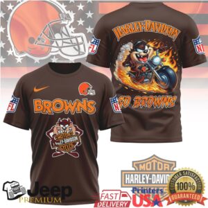 Cleveland Browns x Harley Davidson Taz Biker Flame NFL Graphic T Shirt