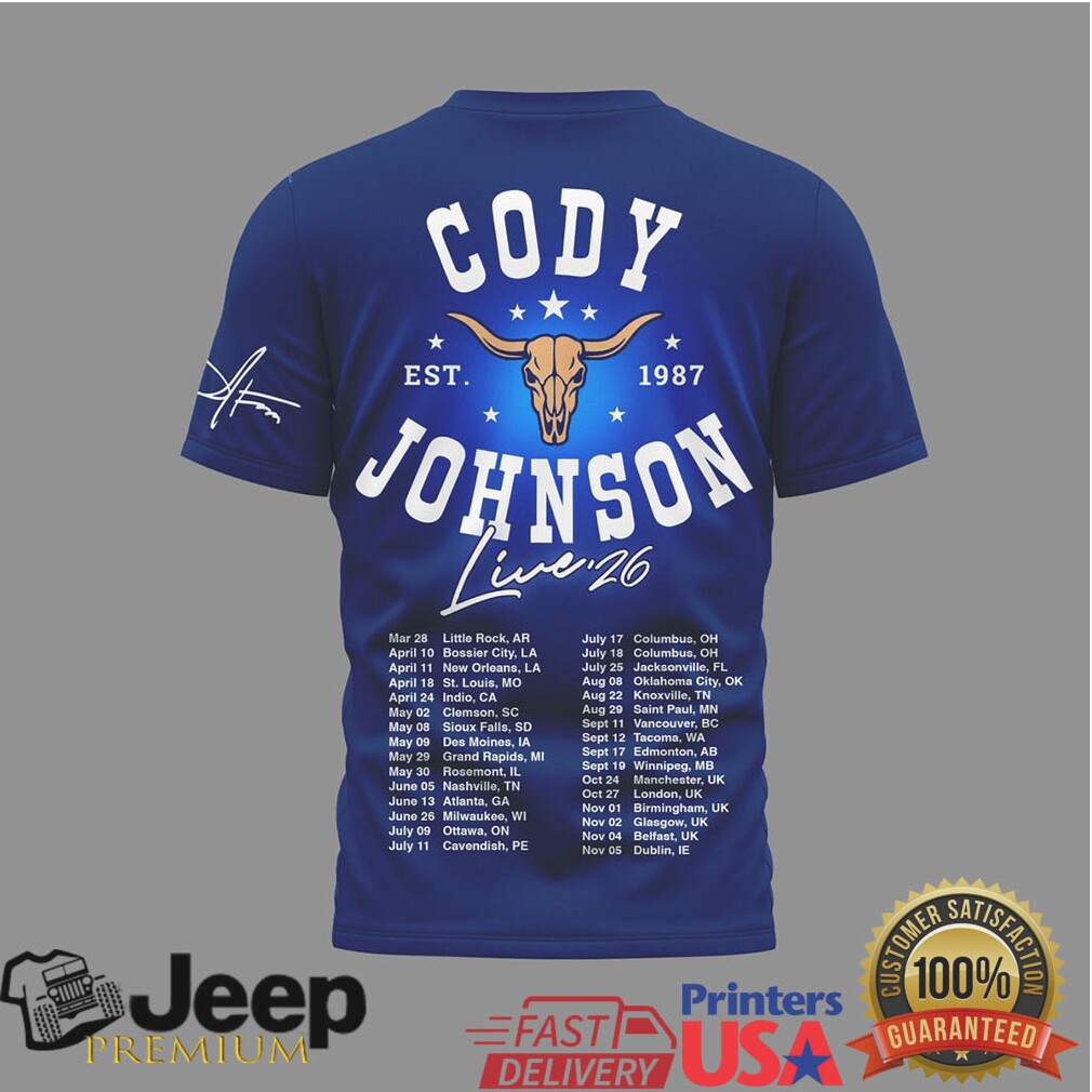 Cody Johnson Live 2024 Tour Dates Blue Country Music T Shirt Cody Johnson Live 2024 Tour Dates Blue Country Music T Shirt