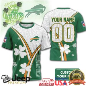 Custom Name Buffalo Bills St. Patrick's Day Shamrock NFL Jersey T Shirt