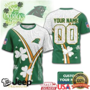 Custom Name Carolina Panthers St. Patrick's Day Shamrock NFL Jersey T Shirt