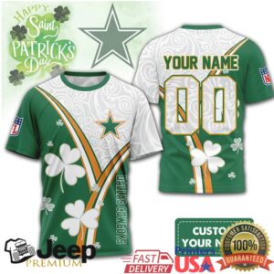 Custom Name Dallas Cowboys St. Patrick's Day Shamrock NFL Jersey T Shirt