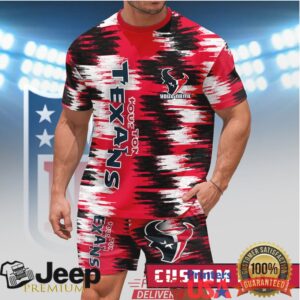 Custom Name Houston Texans NFL Red & White Camo Style Short Set Custom Name Houston Texans NFL Red & White Camo Style Short Set