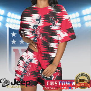 Custom Name Houston Texans NFL Red & White Camo Style Short Set