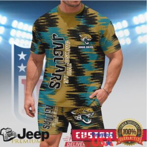 Custom Name Jacksonville Jaguars NFL Brush Stroke T Shirt and Shorts Set Custom Name Jacksonville Jaguars NFL Brush Stroke T Shirt and Shorts Set