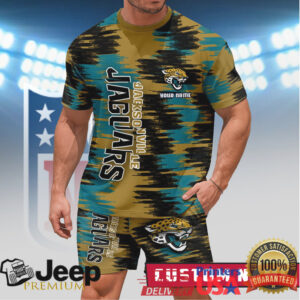 Custom Name Jacksonville Jaguars NFL Brush Stroke T Shirt and Shorts Set