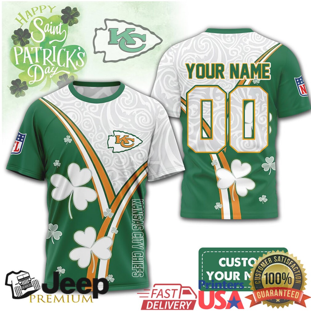 Custom Name Kansas City Chiefs St. Patrick’s Day Lucky Clover Green Jersey T Shirt Custom Name Kansas City Chiefs St. Patrick’s Day Lucky Clover Green Jersey T Shirt