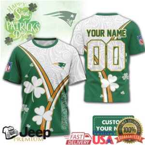 Custom Name New England Patriots St. Patrick's Day Shamrock NFL Jersey T Shirt