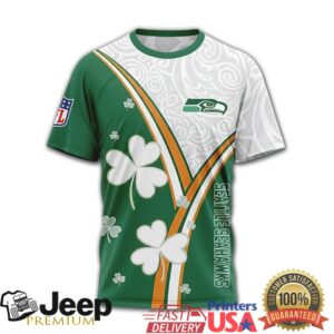 Custom Name Seattle Seahawks St. Patrick's Day Irish Clover Green & White T Shirt
