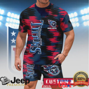 Custom Tennessee Titans Navy & Red Abstract Pattern Athletic Suit