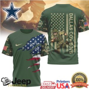 Dallas Cowboys Salute to Service T Shirt American Flag Camo Soldier Graphic