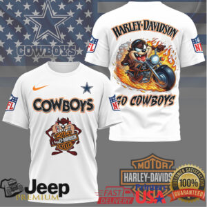 Dallas Cowboys x Harley Davidson Taz Flaming Moto T Shirt Dallas Cowboys x Harley Davidson Taz Flaming Moto T Shirt