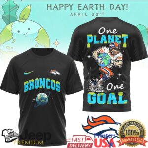 Denver Broncos Earth Day One Planet One Goal Football Player Earth Graphic T shirt
