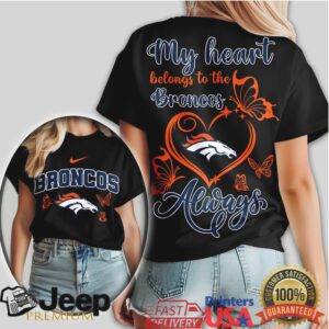 Denver Broncos Women’s “My Heart Belongs To The Broncos” Butterfly T Shirt Denver Broncos Women’s “My Heart Belongs To The Broncos” Butterfly T Shirt
