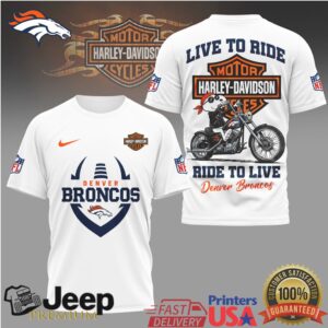 Denver Broncos x Harley Davidson Live To Ride Motorcycle T Shirt