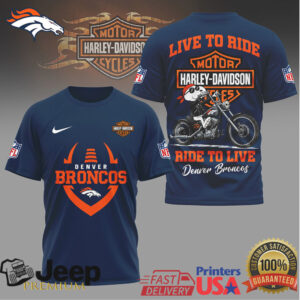 Denver Broncos x Harley Davidson Motorcycle Graphic NFL Fan T Shirt