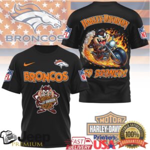 Denver Broncos x Harley Davidson Taz Motorcycle Flame NFL Mashup T Shirt