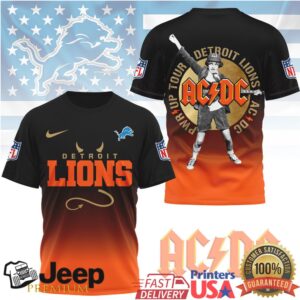 Detroit Lions ACDC PWRUP Tour Concept 3D Printed T Shirt