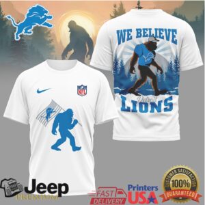 Detroit Lions Bigfoot Sasquatch “We Believe” Blue Graphic T Shirt Detroit Lions Bigfoot Sasquatch “We Believe” Blue Graphic T Shirt