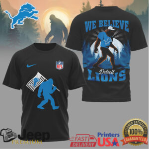 Detroit Lions Bigfoot Sasquatch “We Believe” Blue Graphic T Shirt