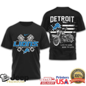 Detroit Lions Biker Shirt Lions Live to Ride Motorcycle Piston & Flag Graphic T Shirt Detroit Lions Biker Shirt Lions Live to Ride Motorcycle Piston & Flag Graphic T Shirt