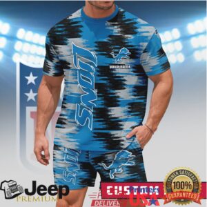 Detroit Lions Custom Name Personalized Apparel Set Silver & Blue Glitch T Shirt & Shorts Detroit Lions Custom Name Personalized Apparel Set Silver & Blue Glitch T Shirt & Shorts