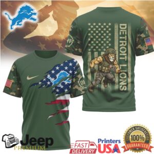 Detroit Lions Military Edition T Shirt Lions Soldier Mascot Patriotic T Shirt