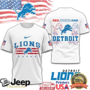 Detroit Lions NFL Red White and Blue Patriotic Fireworks T Shirt